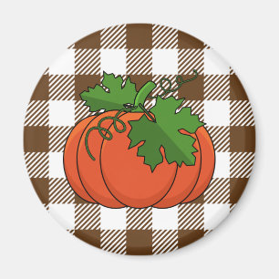 Orange Pumpkin on White Brown Chequered Pattern Magnet