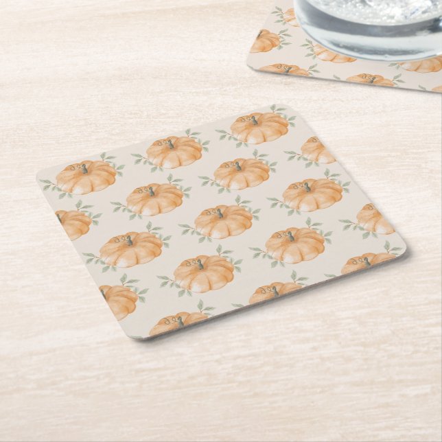 Orange Pumpkin Pattern Autumn Fall  Square Paper Coaster (Angled)