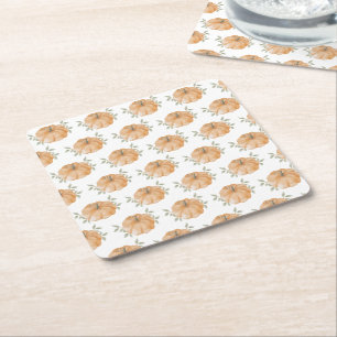 Orange  Pumpkin Pattern Autumn  Square Paper Coaster