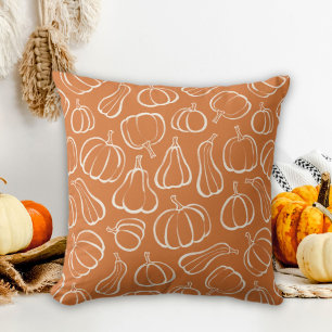 Orange Pumpkin Pattern Fall Autumn Halloween Decor Cushion