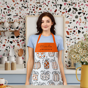 Orange Pumpkin Pattern Script Name Monogram Chef  Apron