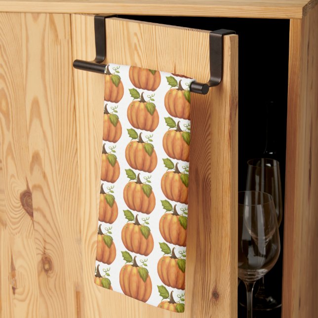 Orange Pumpkin Pattern Tea Towel (Thirds Fold)
