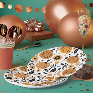 Orange Pumpkin Pattern Thanksgiving Dinner Party Paper Plate