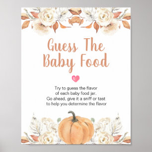 Orange Pumpkin Rustic Floral Guess the Baby Food Poster