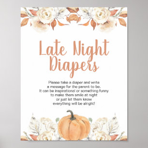Orange Pumpkin Rustic Floral Late Night Diapers Poster