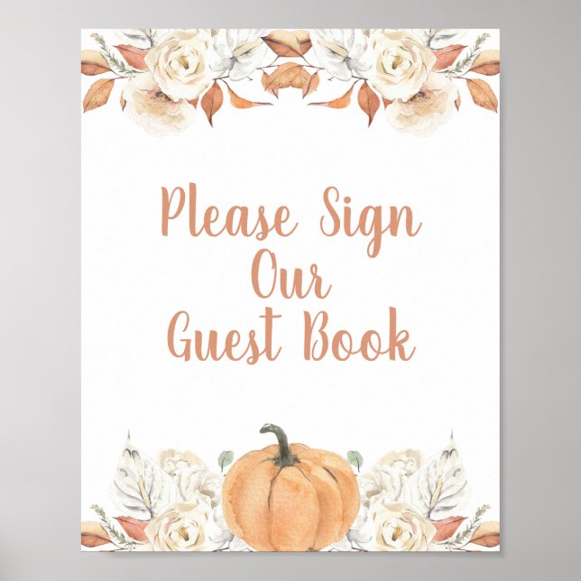 Orange Pumpkin Rustic Floral Please Sign our Guest (Front)
