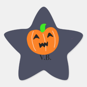 Orange pumpkin scary eyes halloween add name star sticker
