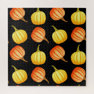 Orange Pumpkin: Seamless Watercolor Pattern. Jigsaw Puzzle
