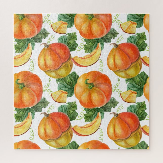 Orange Pumpkin: Summer-Autumn Vegetable Pattern. Jigsaw Puzzle (Vertical)