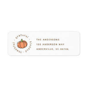 Orange Pumpkin Thakful Thanksgiving Return Address Label