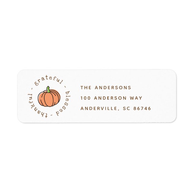 Orange Pumpkin Thakful Thanksgiving Return Address Label (Front)