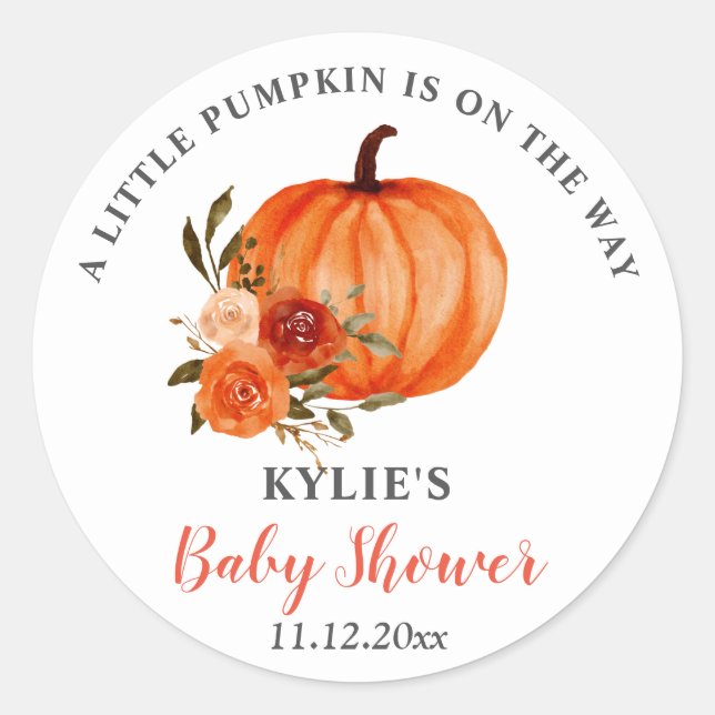Orange Pumpkin Thanksgiving | Baby Shower Classic Round Sticker (Front)
