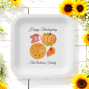 Orange Pumpkin Thanksgiving Spice Latte Paper Plate