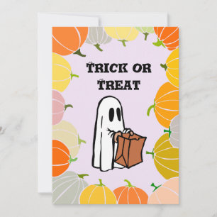 Orange Pumpkin   TRICK or TREAT Halloween Ghost Holiday Card