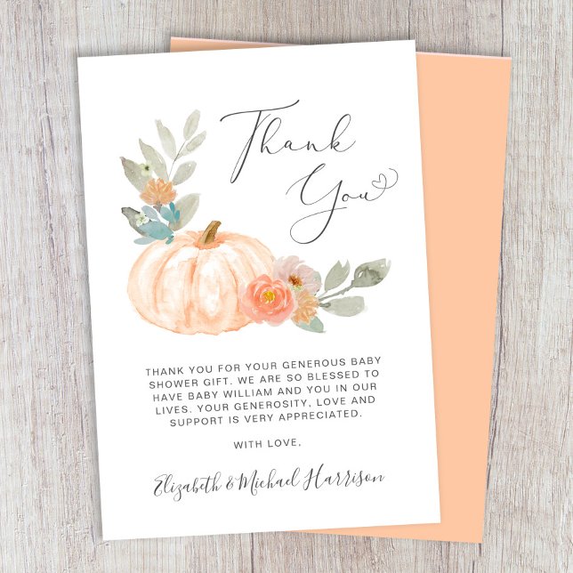 Orange Pumpkin Watercolor Baby Shower Thank You Card (Creator Uploaded)