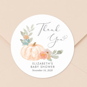 Orange Pumpkin Watercolor Baby Shower Thank You Classic Round Sticker