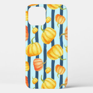 Orange pumpkin: watercolor striped decor. iPhone 12 case