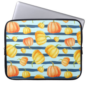 Orange pumpkin: watercolor striped decor. laptop sleeve