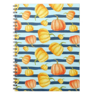 Orange pumpkin: watercolor striped decor. notebook