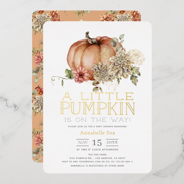 Orange Pumpkin & White Dahlia Baby Shower (Front/Back)
