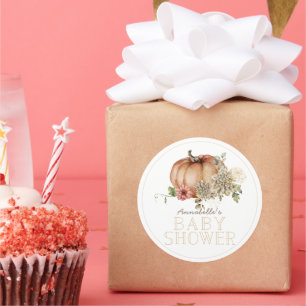 Orange Pumpkin & White Dahlia Baby Shower Classic Round Sticker