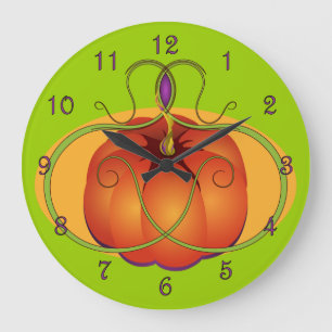 Orange Pumpkin with Curvilinear Accents Large Clock