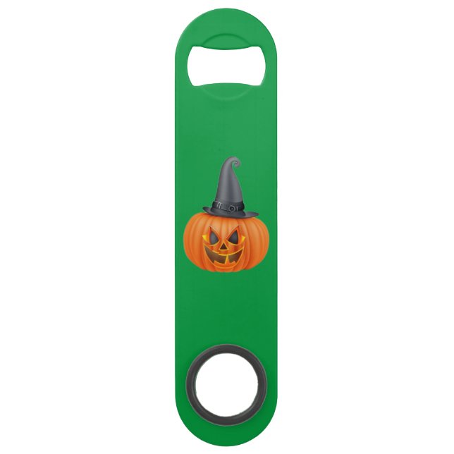 Orange pumpkin with dark grey hat Bottle Opener (Back)