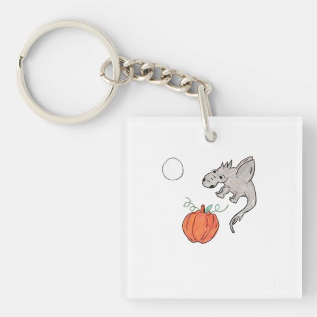 Orange Pumpkin with Dragon  Key Ring (Front)