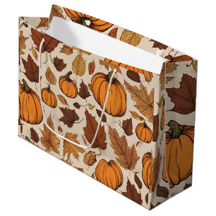 Orange Pumpkins and Autumn Leaves Large Gift Bag