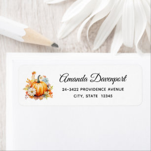 Orange Pumpkins and Flowers Autumn Address Return Address Label