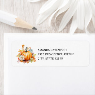Orange Pumpkins and Flowers Autumn Address Return Address Label