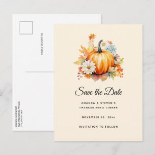 Orange Pumpkins and Flowers Autumn Announcement Postcard