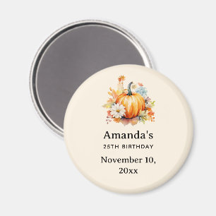 Orange Pumpkins and Flowers Autumn Birthday Magnet