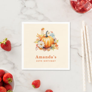 Orange Pumpkins and Flowers Autumn Birthday Napkin