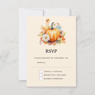 Orange Pumpkins and Flowers Autumn RSVP Card