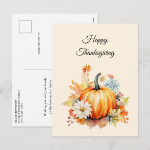 Orange Pumpkins and Flowers Autumn Thanksgiving Holiday Postcard