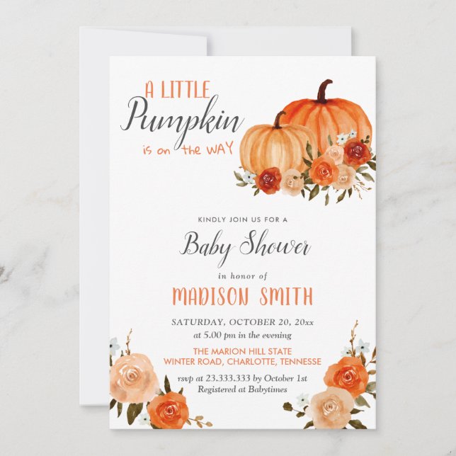 Orange Pumpkins Autumn | Baby Shower Invitation (Front)
