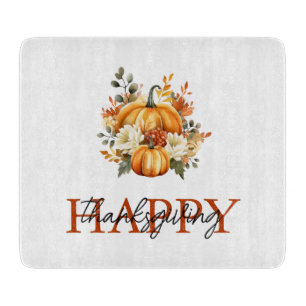 Orange Pumpkins & Flowers Fall Thanksgiving Cutting Board