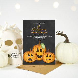 Orange Pumpkins Halloween Birthday Party Invitation