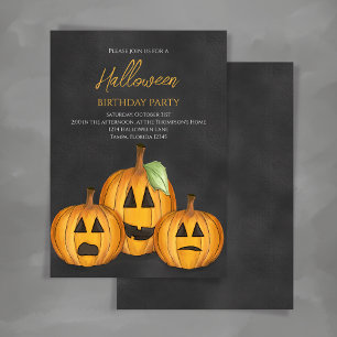 Orange Pumpkins Halloween Birthday Party Invitation
