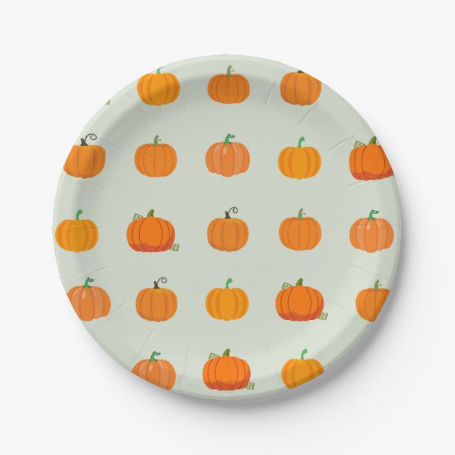 Orange Pumpkins Pattern Paper Plate (Front)