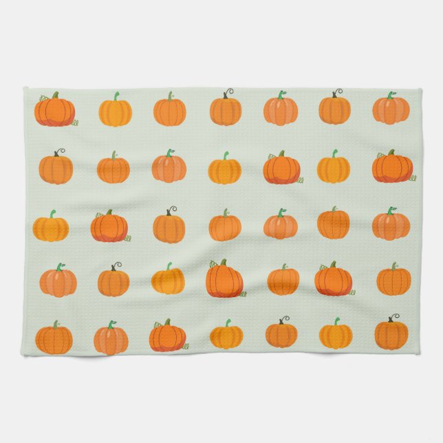 Orange Pumpkins Pattern Tea Towel (Horizontal)