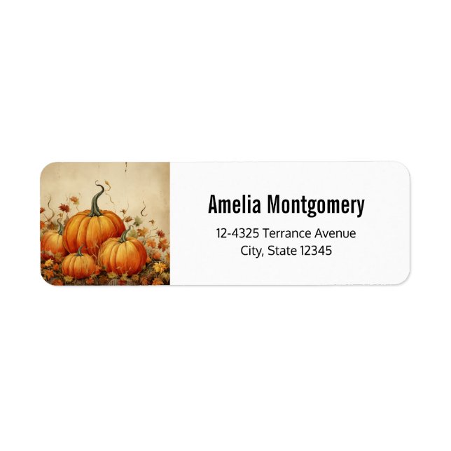 Orange Pumpkins Rustic Autumn Address Return Address Label (Front)