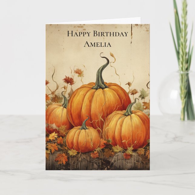  Orange Pumpkins Rustic Autumn Birthday Card (Front)