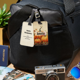 Orange Pumpkins Rustic Autumn Luggage Tag