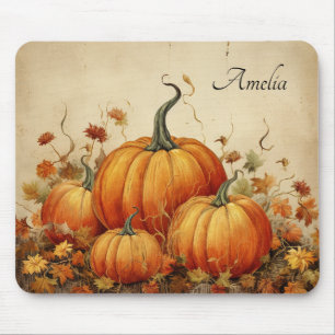 Orange Pumpkins Rustic Autumn Mouse Pad