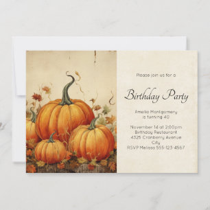 Orange Pumpkins Rustic Autumn Scene Birthday Invitation