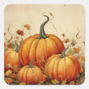 Orange Pumpkins Rustic Autumn Square Sticker