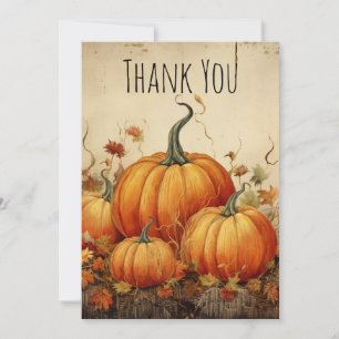 Orange Pumpkins Rustic Autumn Thank You Card