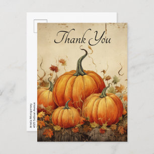Orange Pumpkins Rustic Autumn Thank You Postcard